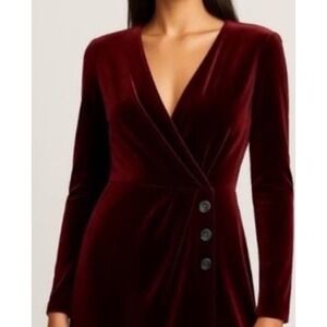 The‎ Kooples Burgundy Velvet Wrap Dress Jeweled Buttons Long Sleeve Midi FR3/USL